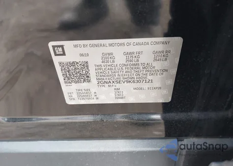 2019 Chevrolet Equinox Ls z USA, uszkodzony, nr VIN 2GNAXSEV9K6307121